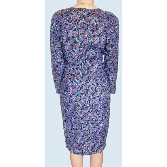 Vintage RAMPAGE 80s Purple Geometric Print Full Button Dress Sz Small - Picture 2 of 8